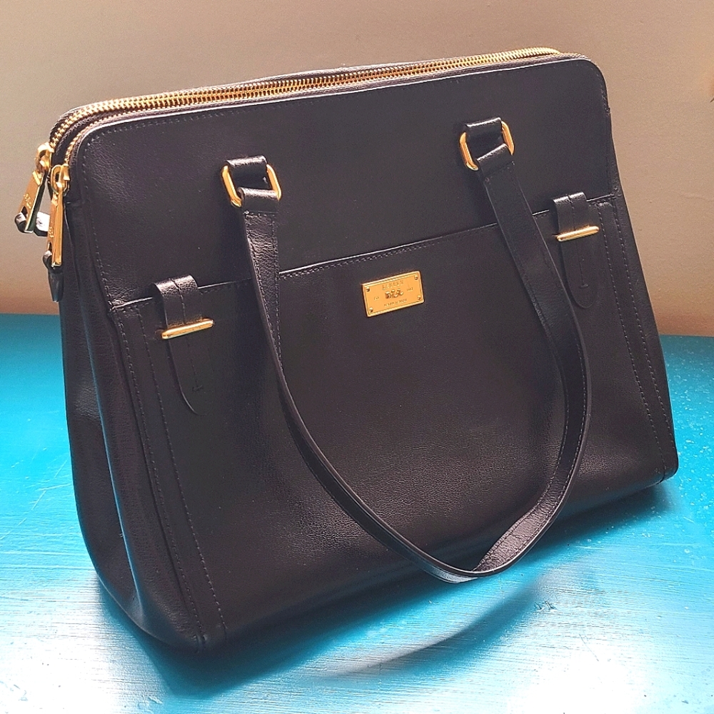 Ralph Lauren Black Leather Business Bag Purse Satchel